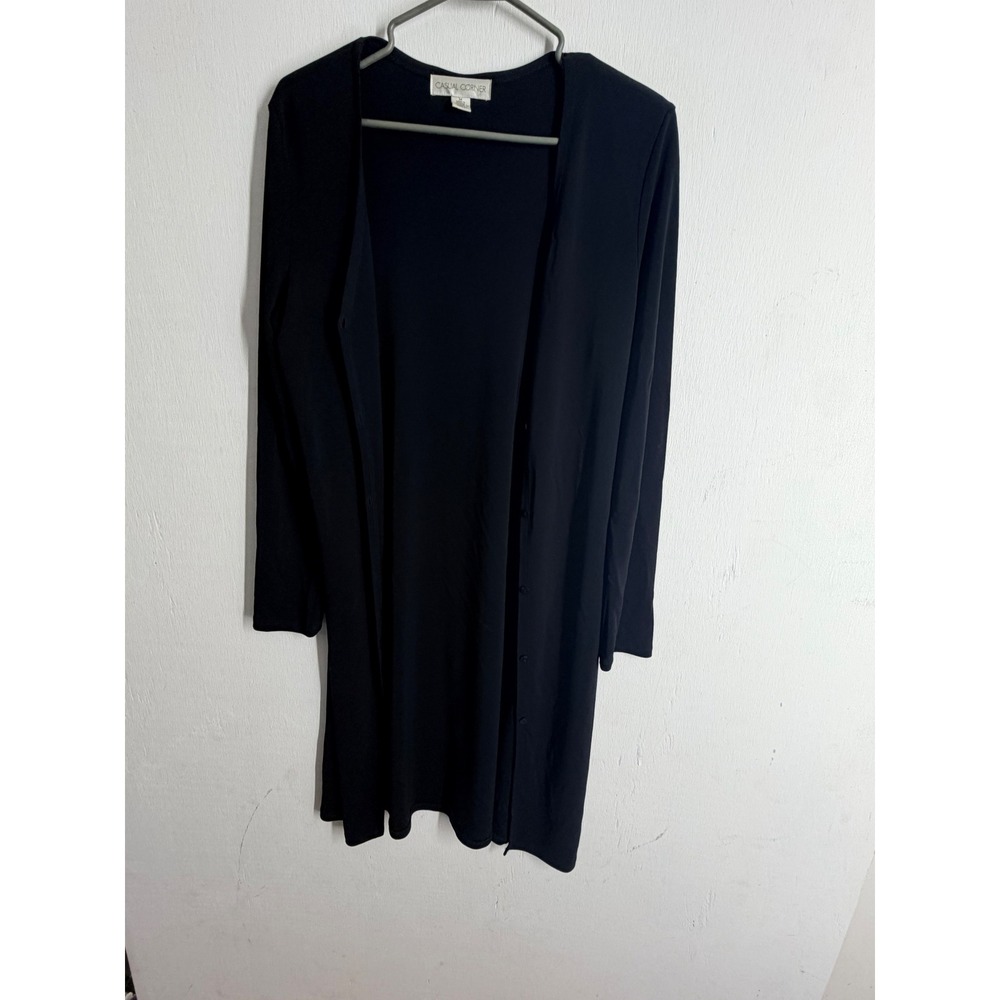 Casual Corner Black Long Sleeve Duster Cardigan Open Front Knit Sweater Medium